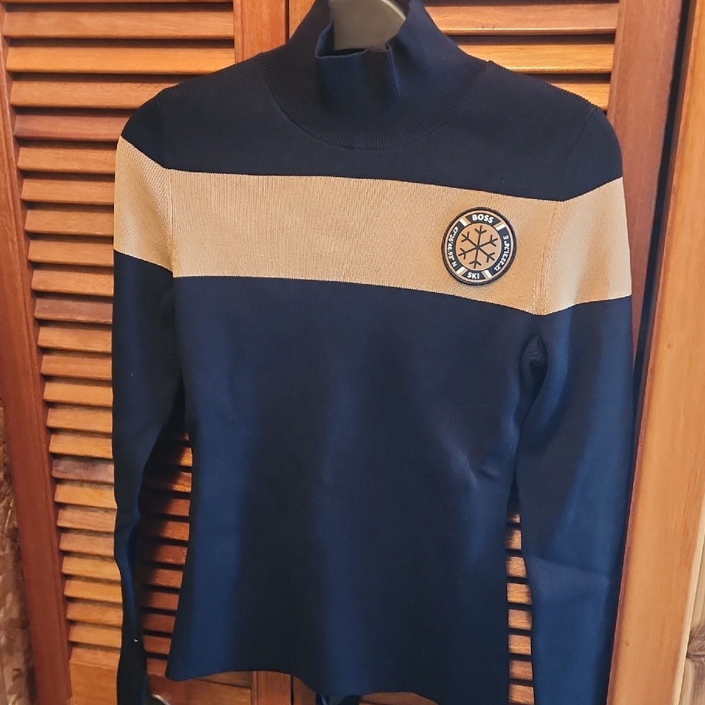 Hugo Boss - BOSS Ski Stretch-Knit Sweater with Camel Stripes Size Small